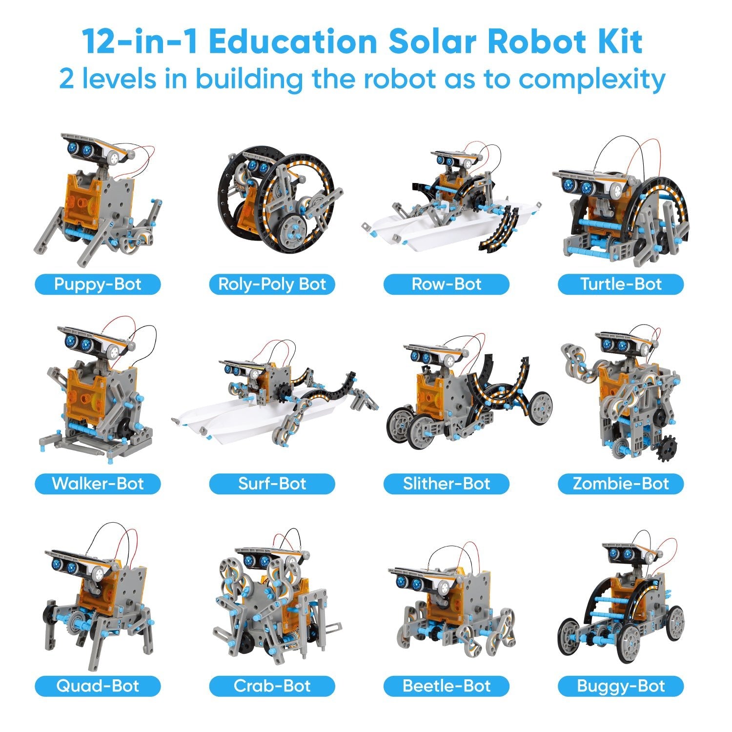 Sillbird STEM 12-in-1 Education Solar Robot Toys -190 Pieces DIY Building Science Experiment Kit for Kids Aged above 8 - Sillbird